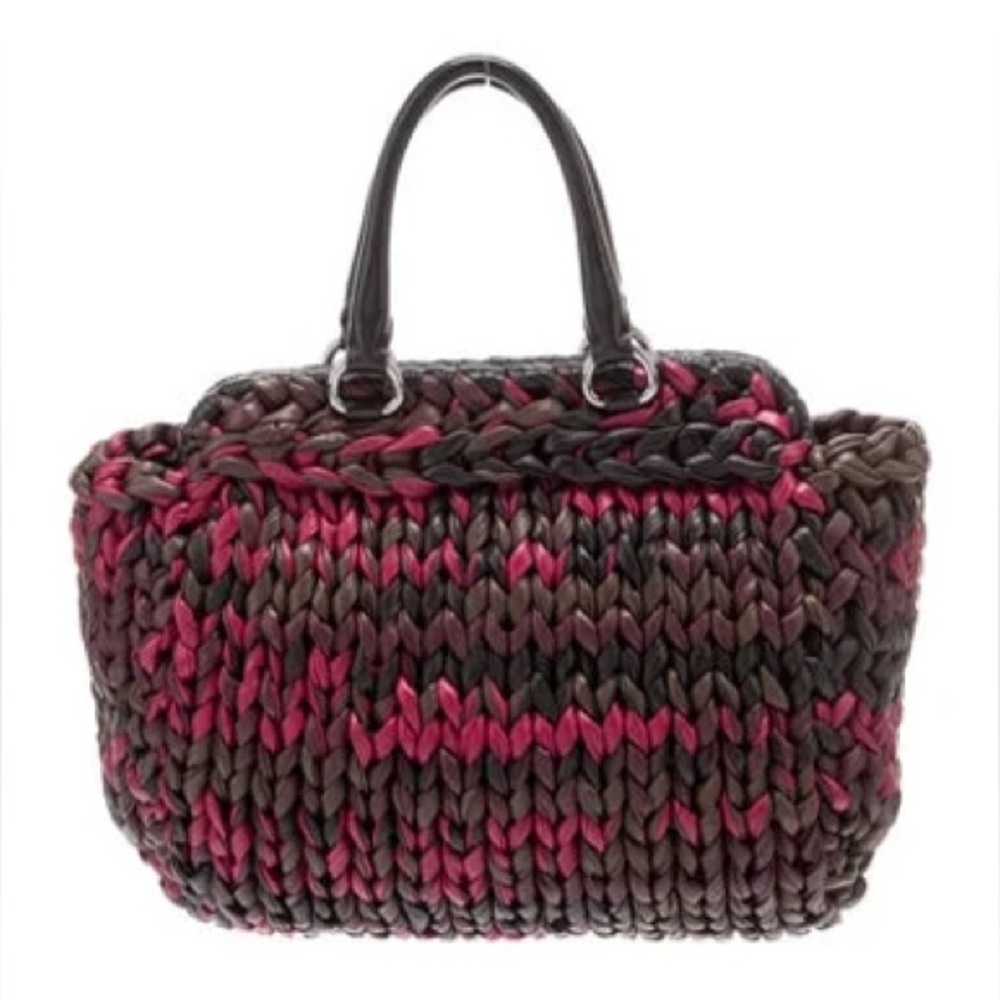 PRADA Runway Multicolor Nappa Leather Woven Tote Bag BN2008. LIKE NEW! RT $2569.